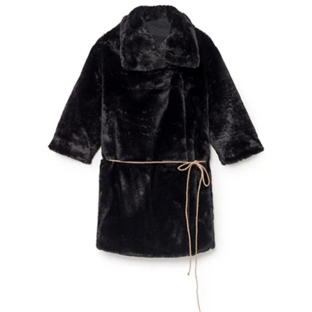 Little Creative Factory Girls Snow Coat Luxurious Black Faux Fur Size 4 Size 8